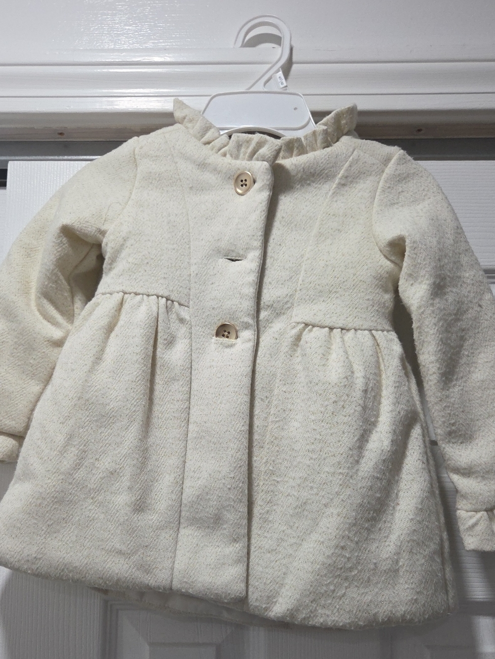 Tahari Cream Ruffle Collar Pea Coat for Girls